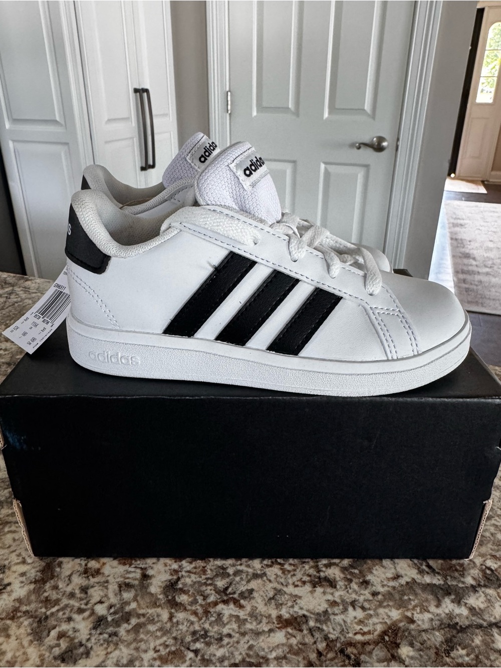 adidas Kids White and Black Classic Court Sneakers